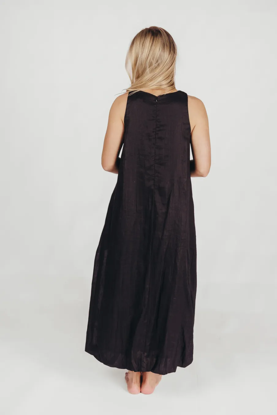 New Worth Collective Charlie Linen-Blend Tank Maxi Dress with Pockets in Black