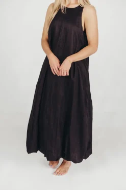 New Worth Collective Charlie Linen-Blend Tank Maxi Dress with Pockets in Black