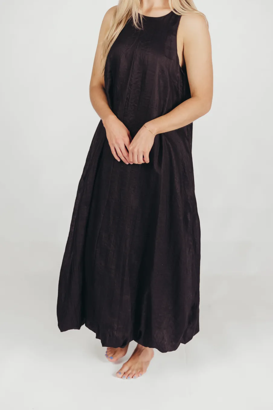 New Worth Collective Charlie Linen-Blend Tank Maxi Dress with Pockets in Black