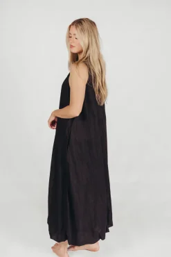 New Worth Collective Charlie Linen-Blend Tank Maxi Dress with Pockets in Black