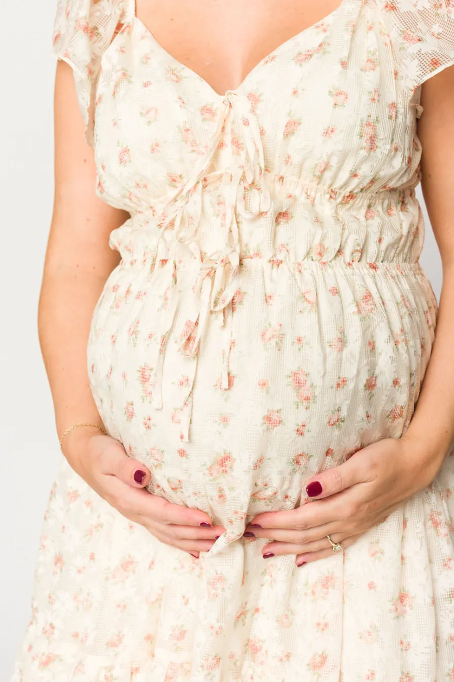 Online Worth Collective Charming Floral & Gingham Ruffled Maxi Dress in Cream/Peach Floral
