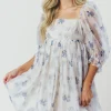 Discount Worth Collective Chase Bubble Hem Mini Dress in White/Periwinkle
