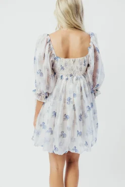 Discount Worth Collective Chase Bubble Hem Mini Dress in White/Periwinkle