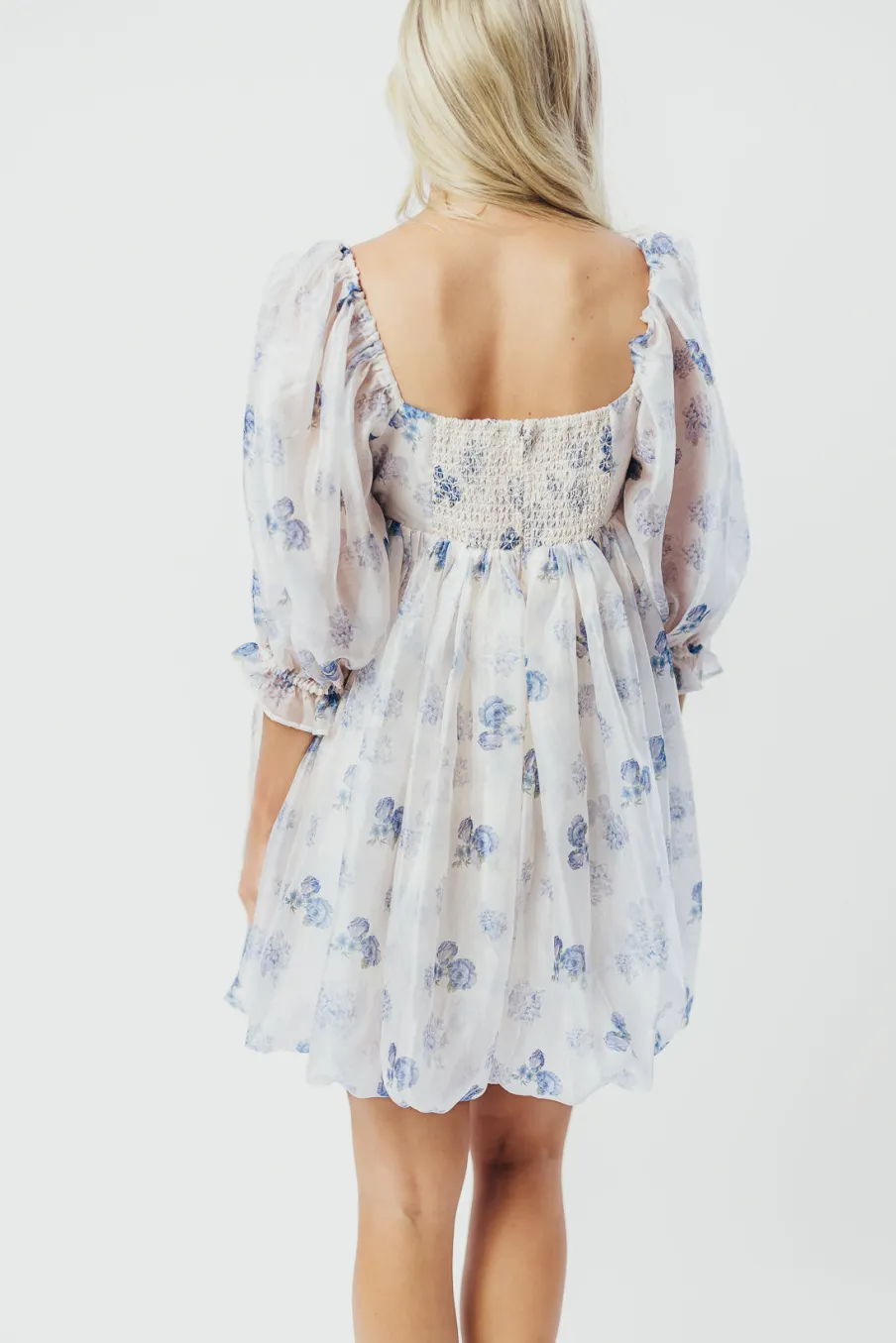 Discount Worth Collective Chase Bubble Hem Mini Dress in White/Periwinkle