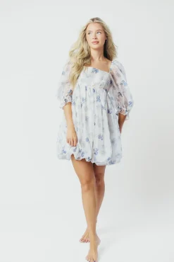 Discount Worth Collective Chase Bubble Hem Mini Dress in White/Periwinkle
