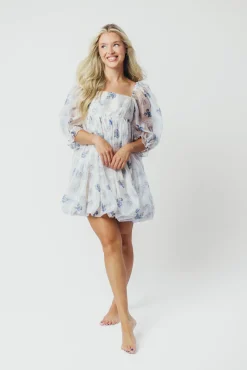 Discount Worth Collective Chase Bubble Hem Mini Dress in White/Periwinkle