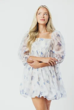 Discount Worth Collective Chase Bubble Hem Mini Dress in White/Periwinkle