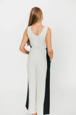 Sale Worth Collective Chase Linen Contrast Side Jumpsuit in Natural/Black