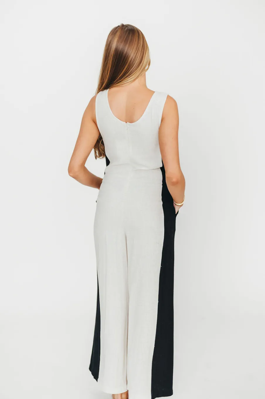Sale Worth Collective Chase Linen Contrast Side Jumpsuit in Natural/Black