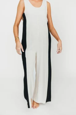 Sale Worth Collective Chase Linen Contrast Side Jumpsuit in Natural/Black