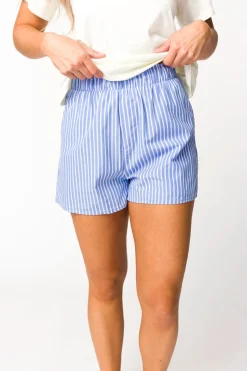 Outlet Worth Collective Christi 100% Cotton Shorts in Blue/White