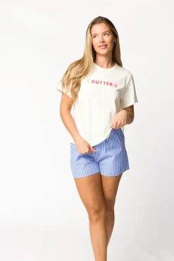 Outlet Worth Collective Christi 100% Cotton Shorts in Blue/White