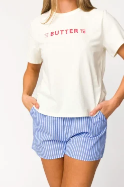 Outlet Worth Collective Christi 100% Cotton Shorts in Blue/White