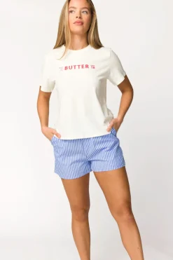 Outlet Worth Collective Christi 100% Cotton Shorts in Blue/White