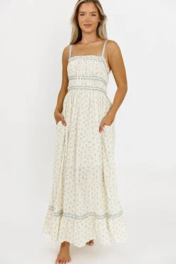 Sale Worth Collective Cindy Floral Lace Contrast Maxi Dress in French Blue