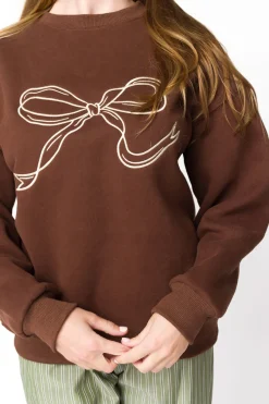 Hot Worth Collective Claire Embroidered Bow Sweatshirt in Chocolate