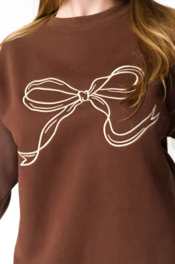 Hot Worth Collective Claire Embroidered Bow Sweatshirt in Chocolate