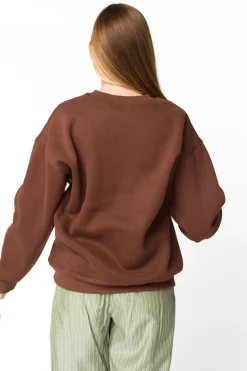 Hot Worth Collective Claire Embroidered Bow Sweatshirt in Chocolate