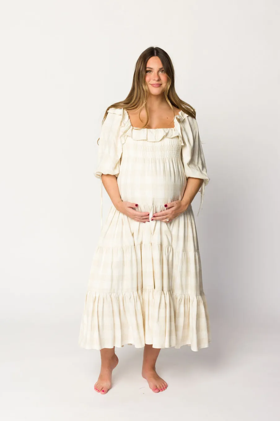 Online Worth Collective Clea Dress in Natural Plaid - Bump Friendly