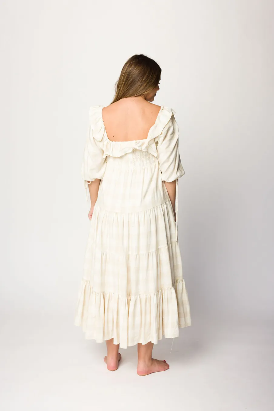 Online Worth Collective Clea Dress in Natural Plaid - Bump Friendly