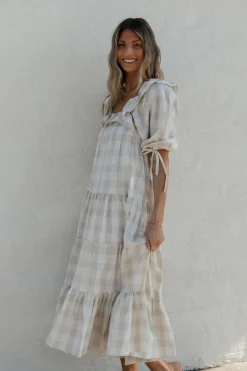 Online Worth Collective Clea Dress in Natural Plaid - Bump Friendly