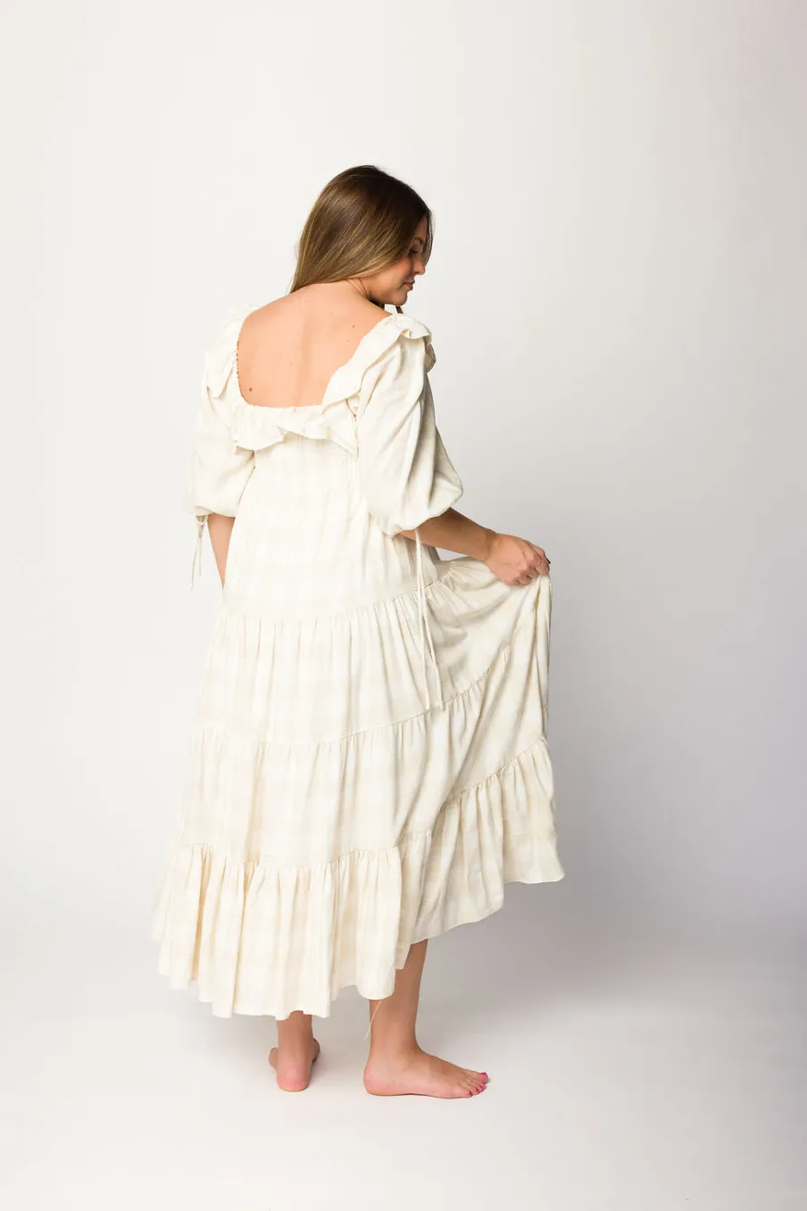Online Worth Collective Clea Dress in Natural Plaid - Bump Friendly