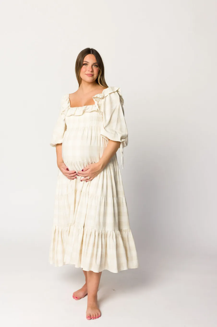 Online Worth Collective Clea Dress in Natural Plaid - Bump Friendly