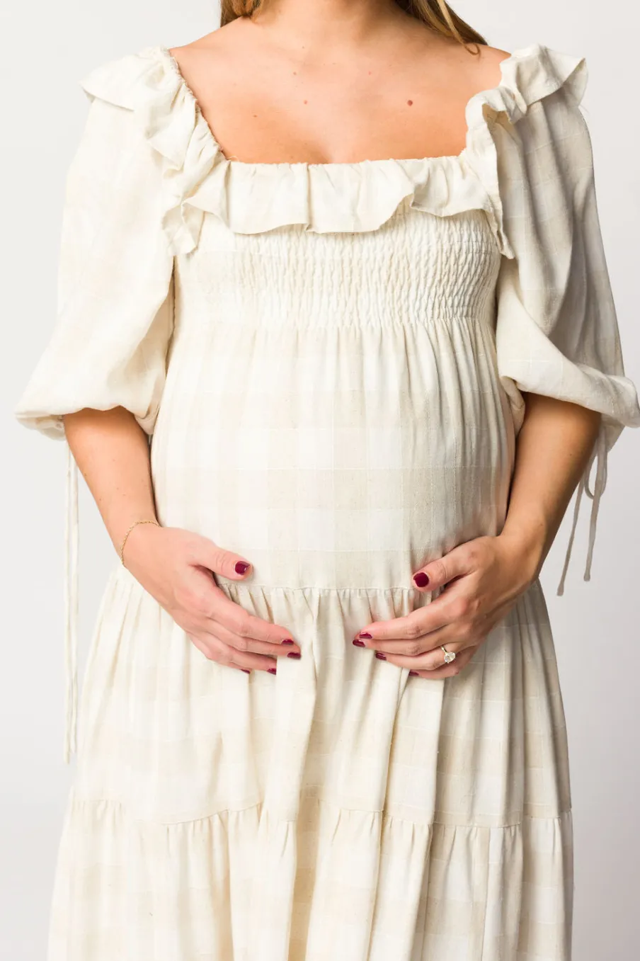 Online Worth Collective Clea Dress in Natural Plaid - Bump Friendly