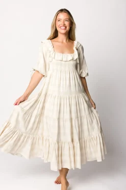 Online Worth Collective Clea Dress in Natural Plaid - Bump Friendly