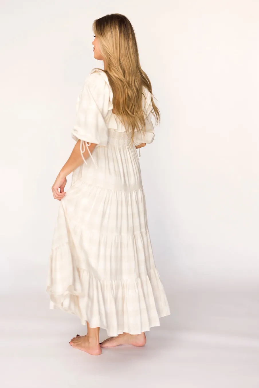 Online Worth Collective Clea Dress in Natural Plaid - Bump Friendly