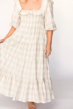 Online Worth Collective Clea Dress in Natural Plaid - Bump Friendly