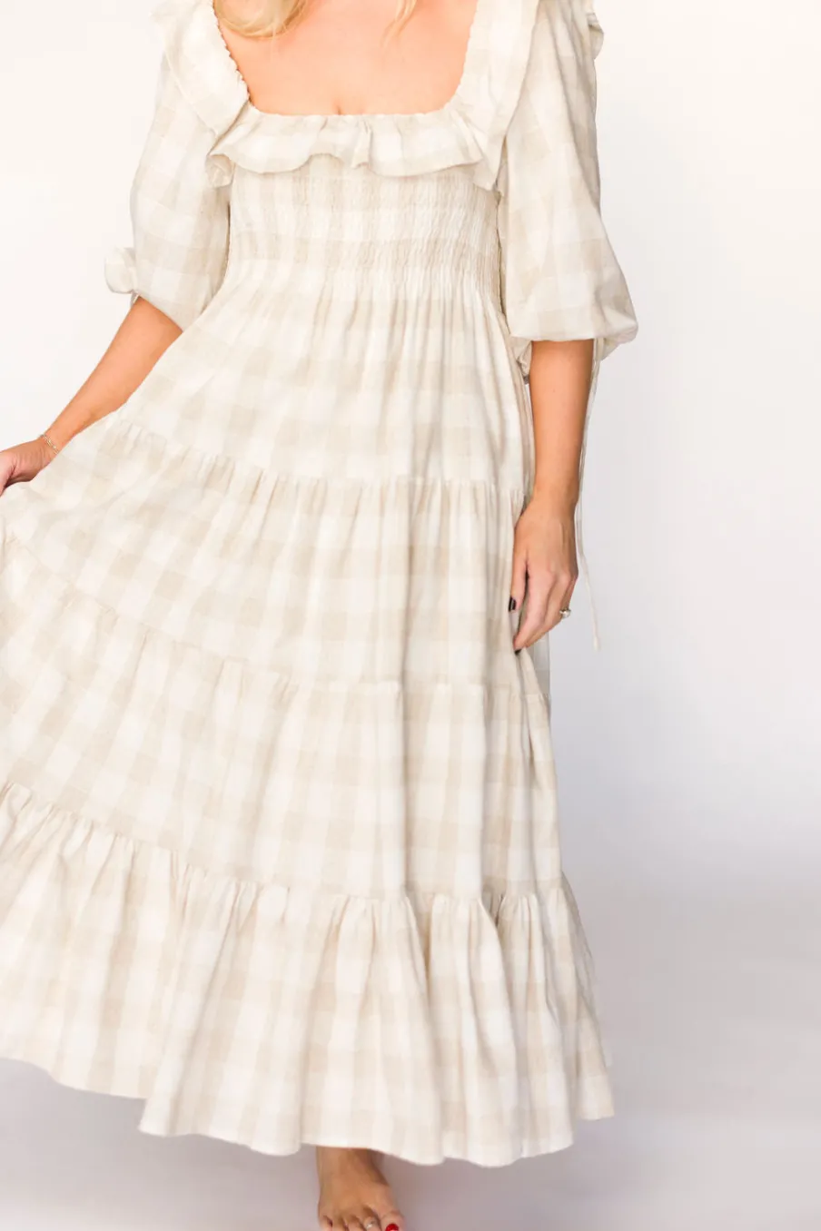 Online Worth Collective Clea Dress in Natural Plaid - Bump Friendly