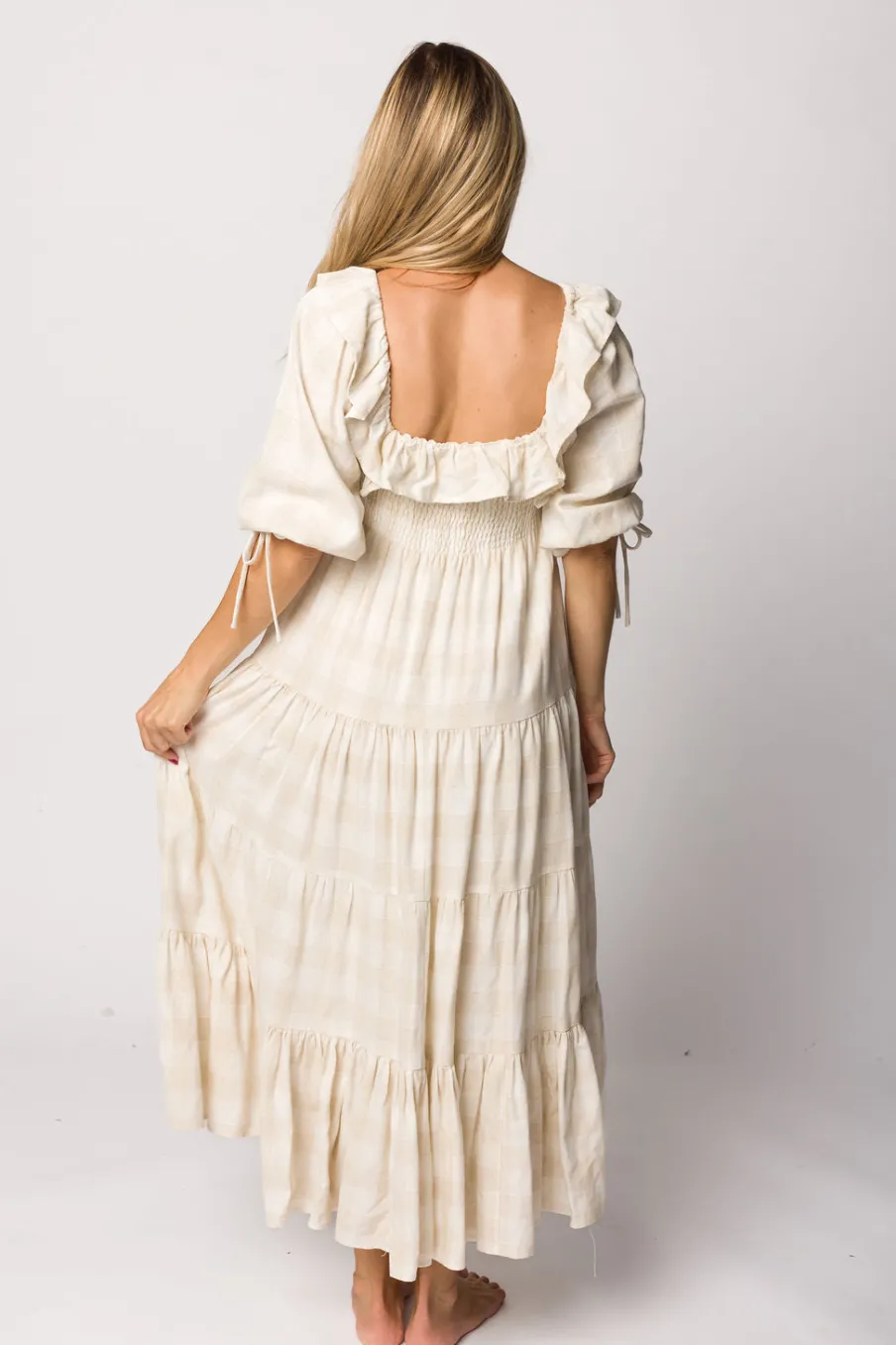 Online Worth Collective Clea Dress in Natural Plaid - Bump Friendly