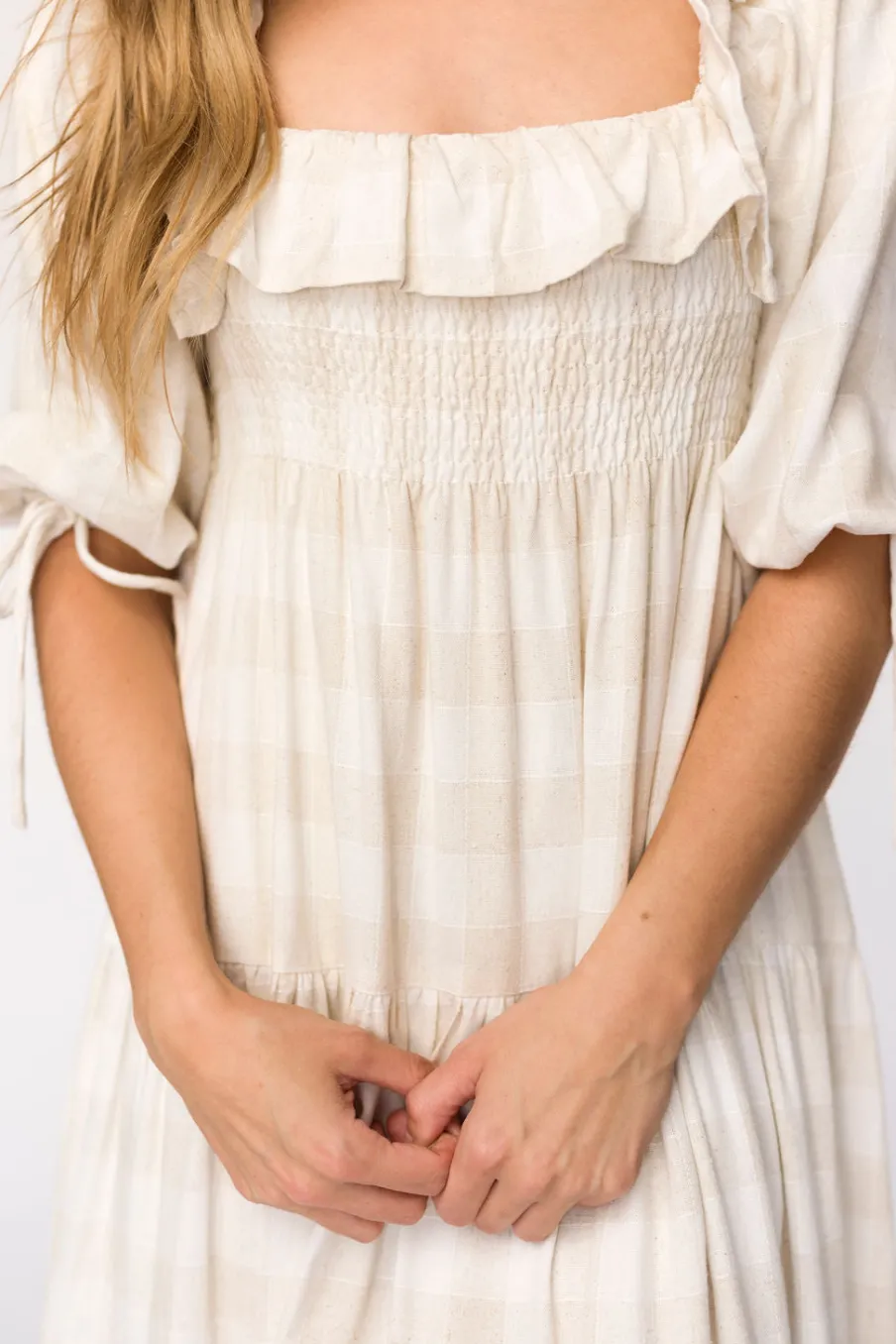 Online Worth Collective Clea Dress in Natural Plaid - Bump Friendly