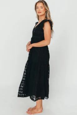 Clearance Worth Collective Cleo Lace-Trimmed Maxi Dress in Black