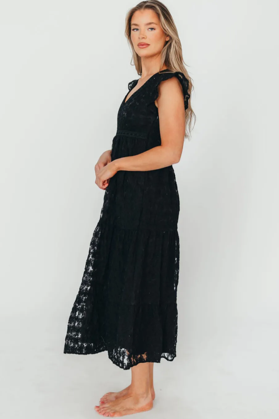 Clearance Worth Collective Cleo Lace-Trimmed Maxi Dress in Black