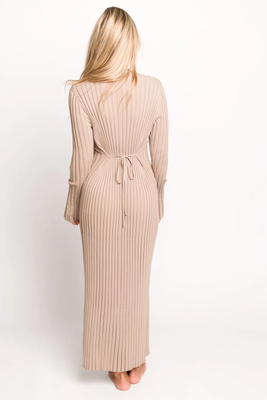 Clearance Worth Collective Colette Premium Long Sleeved Ribbed Knit Maxi Dress in Dark Natural -