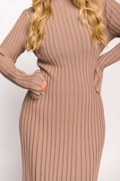 Clearance Worth Collective Colette Premium Long Sleeved Ribbed Knit Maxi Dress in Dark Natural -