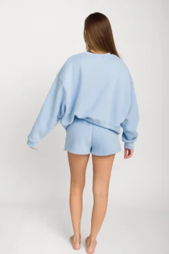 Hot Worth Collective Comfy Cozy High Waisted Sweat Shorts in Baby Blue