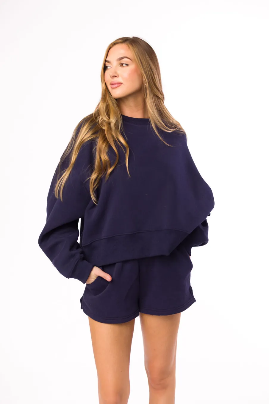 Outlet Worth Collective Comfy Cozy High Waisted Sweat Shorts in Navy (Sold Separately)