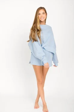 Hot Worth Collective Comfy Cozy High Waisted Sweat Shorts in Baby Blue