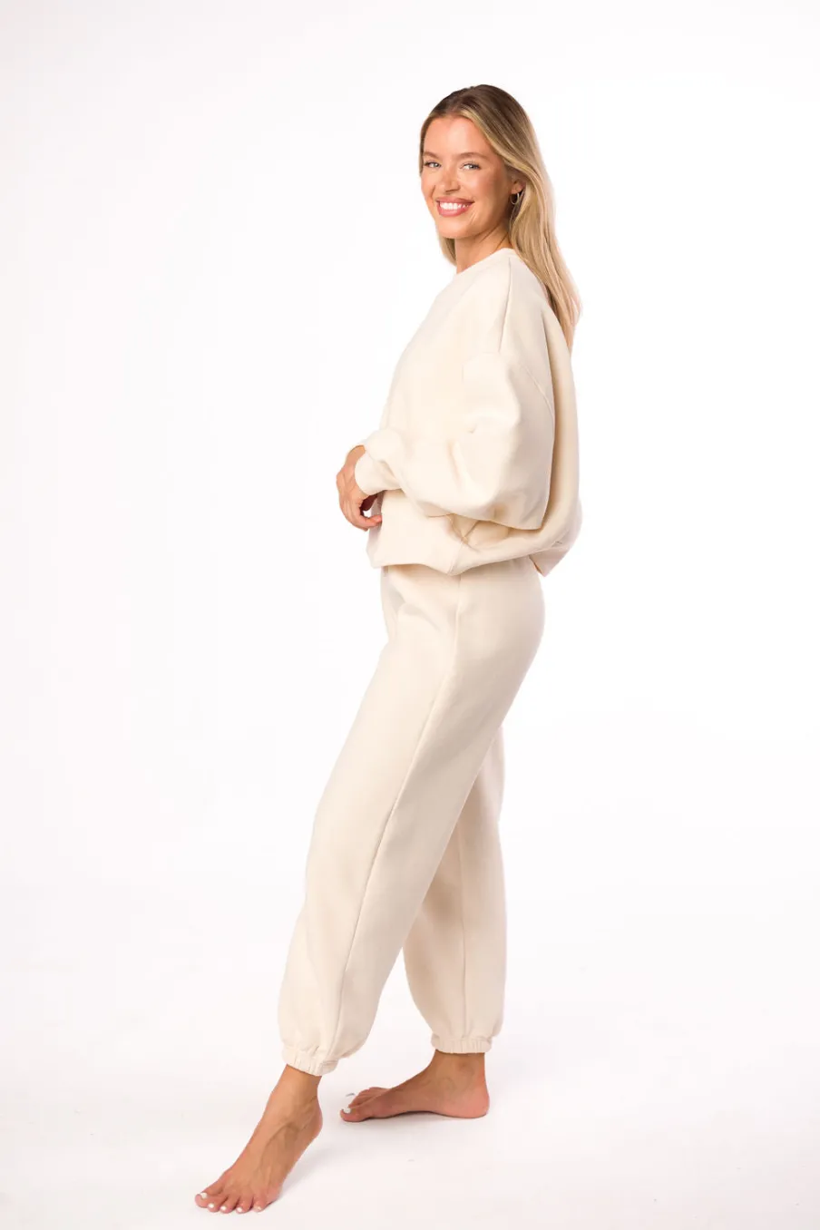 Hot Worth Collective Comfy Cozy Sweatpants in Cream - Top Sold Separately