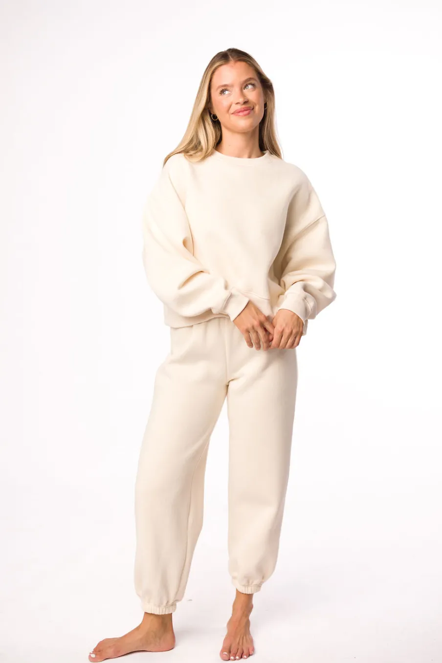 Hot Worth Collective Comfy Cozy Sweatpants in Cream - Top Sold Separately