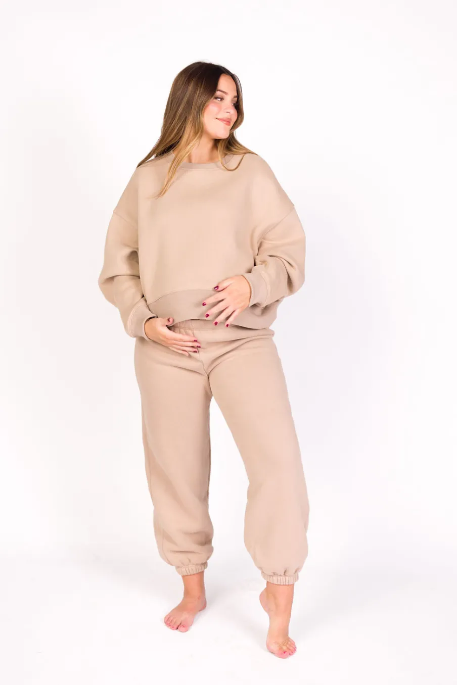 Discount Worth Collective Comfy Cozy Sweatshirt in Mocha - Bottoms Sold Separately