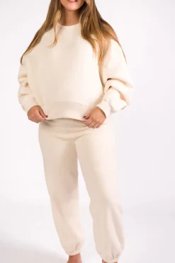Discount Worth Collective Comfy Cozy Sweatshirt in Cream - Bottoms Sold Separately