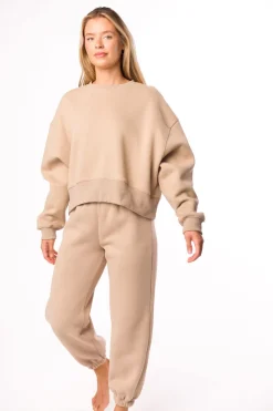 Discount Worth Collective Comfy Cozy Sweatshirt in Mocha - Bottoms Sold Separately