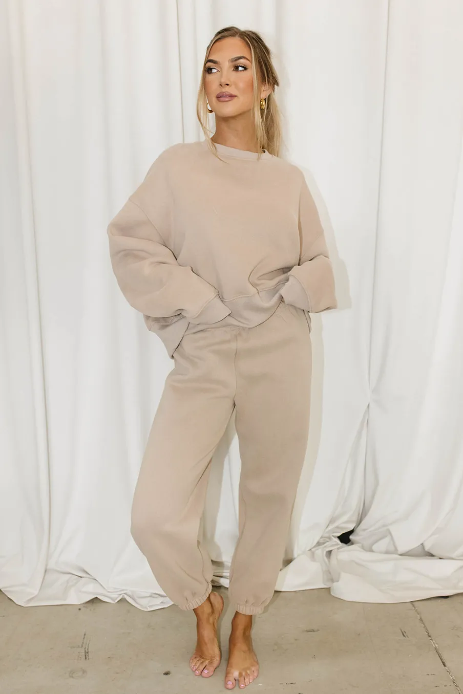 Discount Worth Collective Comfy Cozy Sweatshirt in Mocha - Bottoms Sold Separately
