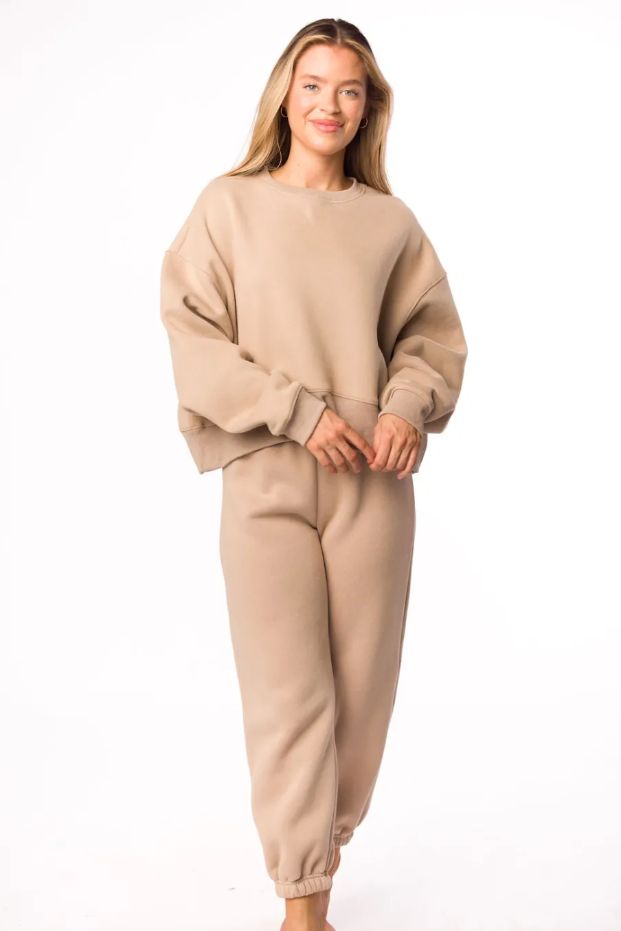Discount Worth Collective Comfy Cozy Sweatshirt in Mocha - Bottoms Sold Separately