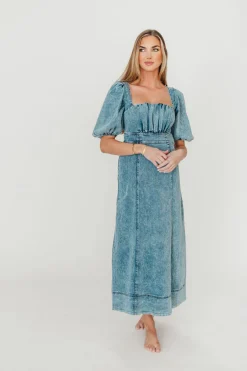 Outlet Worth Collective Cora Balloon Sleeve Denim Maxi Dress