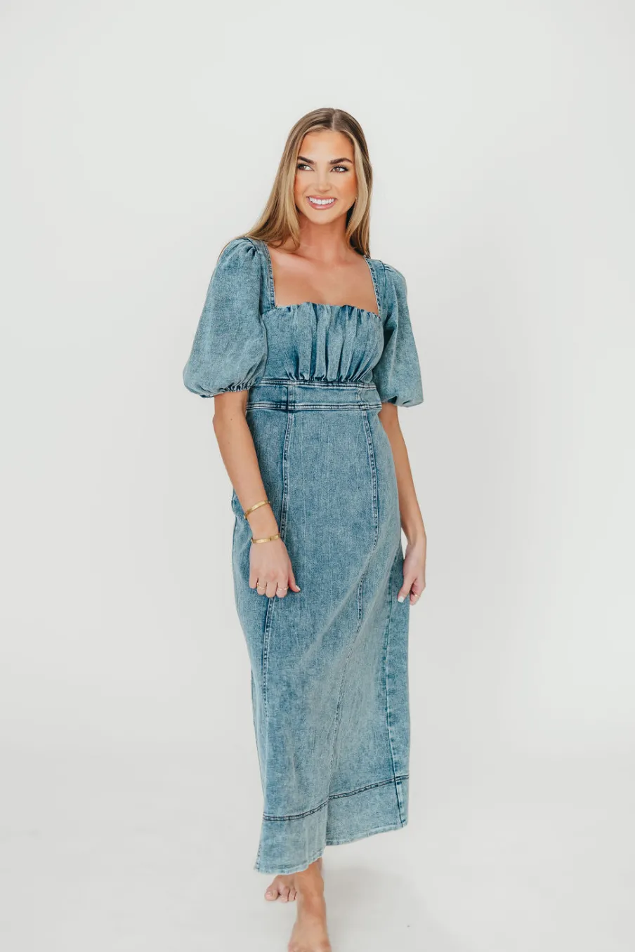 Outlet Worth Collective Cora Balloon Sleeve Denim Maxi Dress